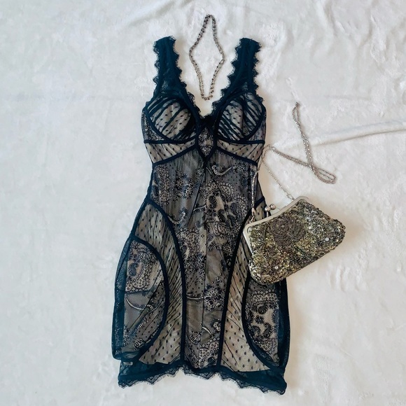 Bebe Black Lace Party Dress, size small